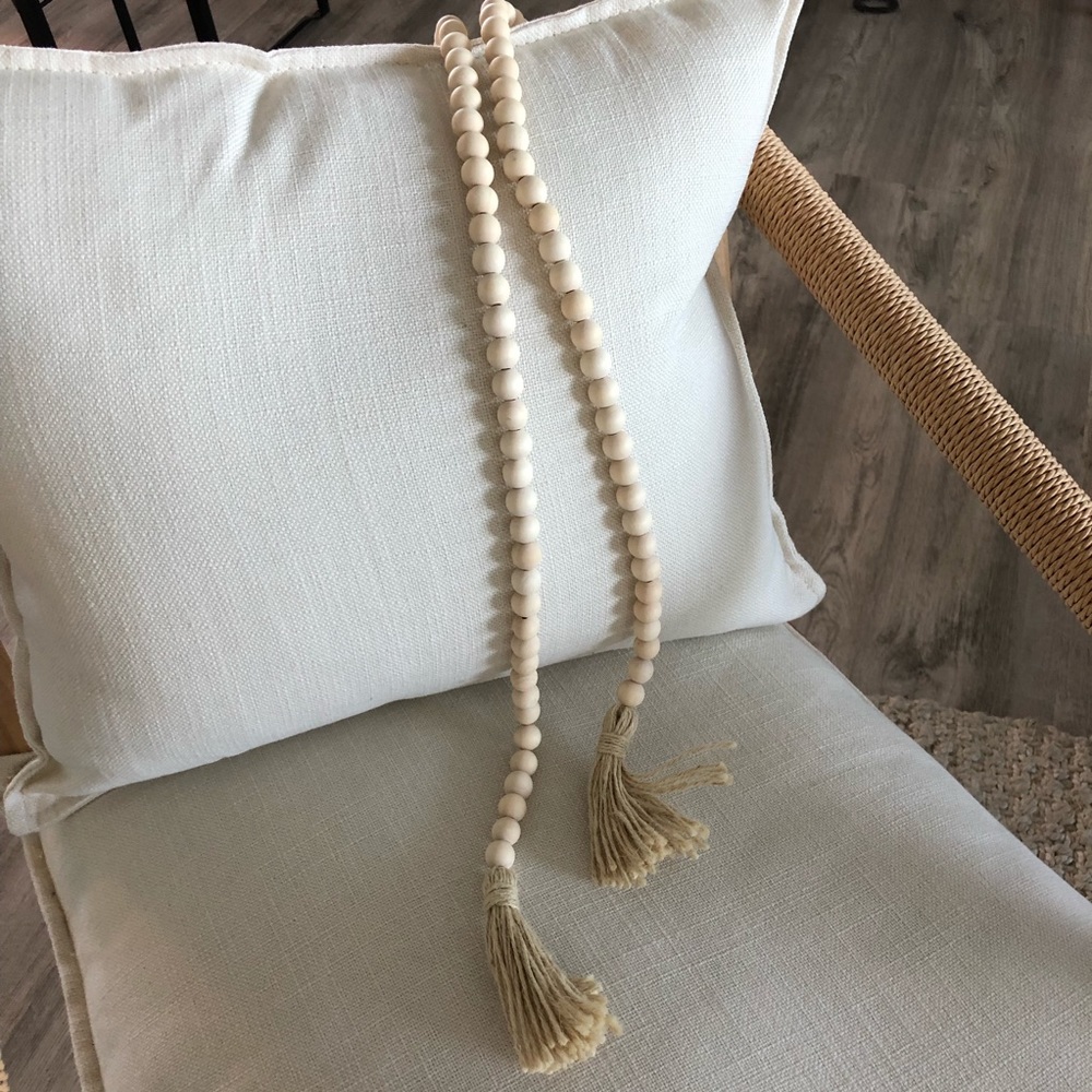SOLD OUT. LONG DECORATIVE WOODEN BEADED TASSLE - Picture 4 of 4